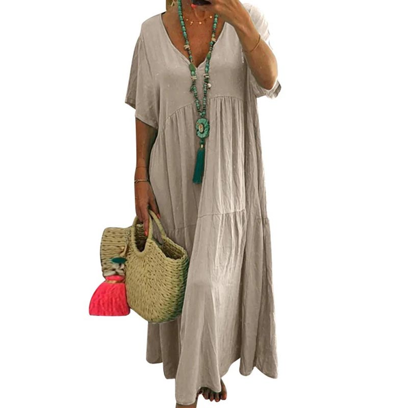 Robe longue décontractée à manches courtes pour femmes