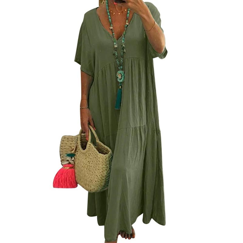 Robe longue décontractée à manches courtes pour femmes