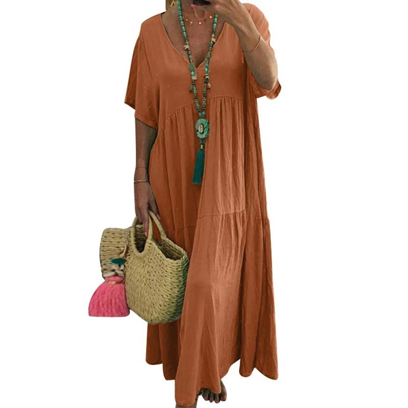 Robe longue décontractée à manches courtes pour femmes