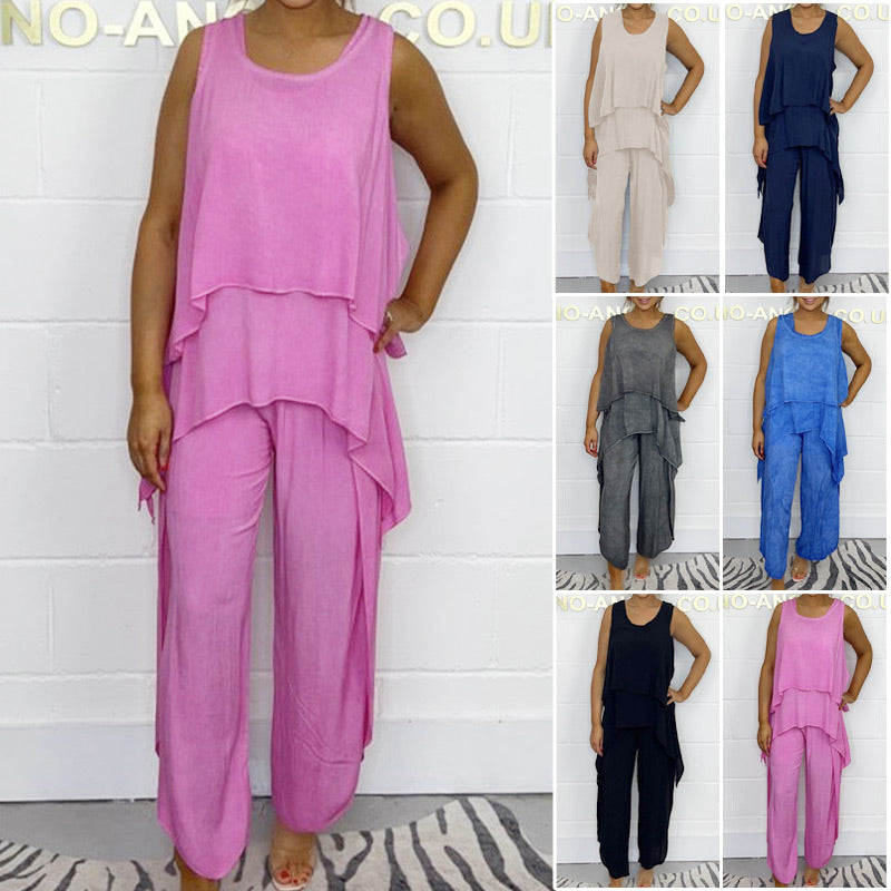 🌸Offre spéciale limitée dans le temps🌸Ensemble décontracté sans manches avec top et pantalon