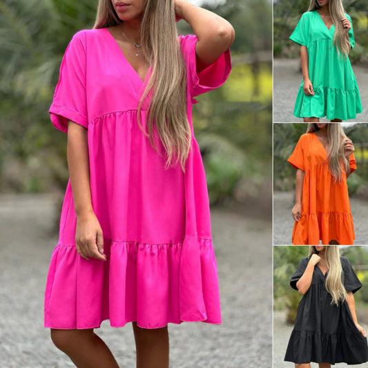 🌷50% de réduction pour une durée limitée🌷Robe à volants à col en V