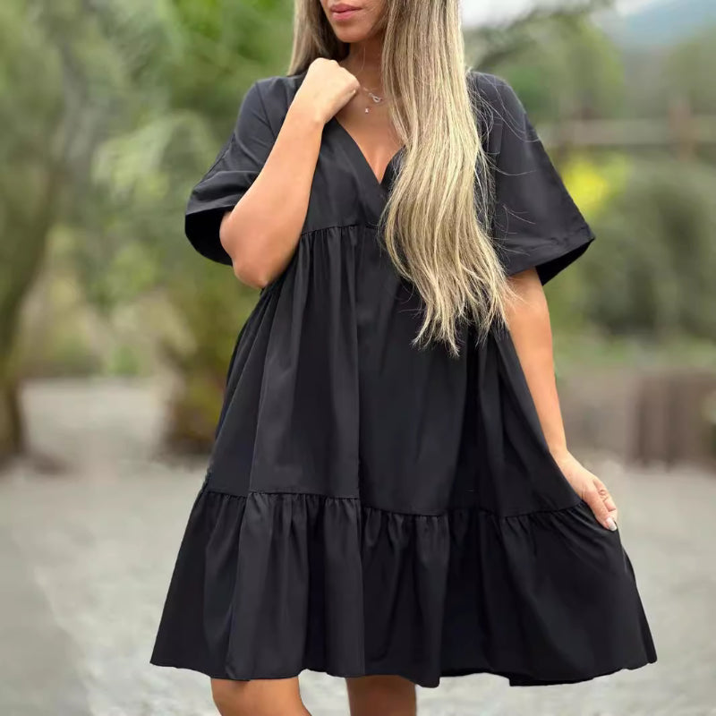 🌷50% de réduction pour une durée limitée🌷Robe à volants à col en V