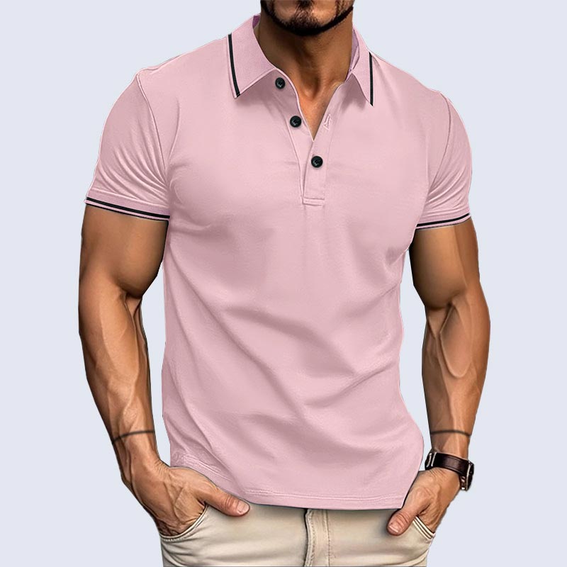 T-shirt Décontracté à Col en V et Manches Courtes à Revers de la Mode pour Hommes