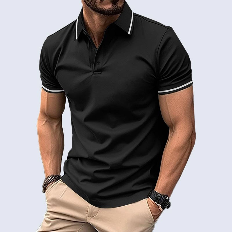 T-shirt Décontracté à Col en V et Manches Courtes à Revers de la Mode pour Hommes