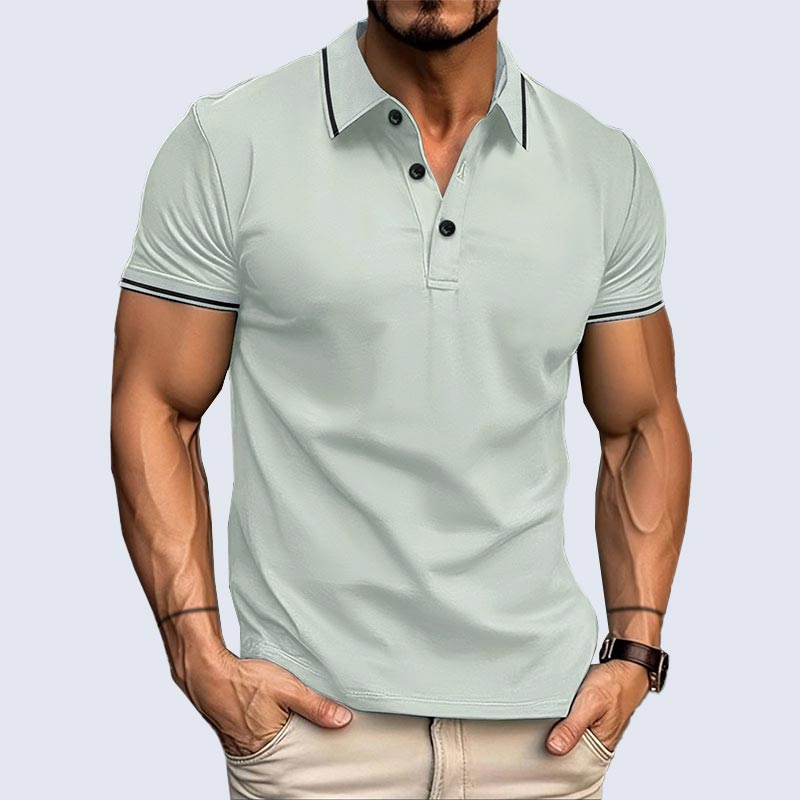 T-shirt Décontracté à Col en V et Manches Courtes à Revers de la Mode pour Hommes