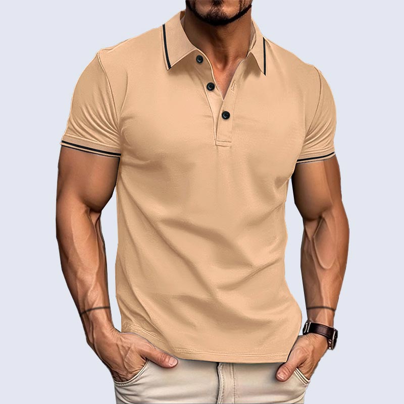 T-shirt Décontracté à Col en V et Manches Courtes à Revers de la Mode pour Hommes