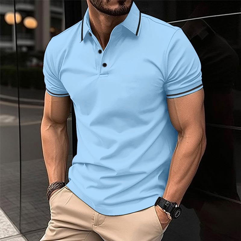 T-shirt Décontracté à Col en V et Manches Courtes à Revers de la Mode pour Hommes