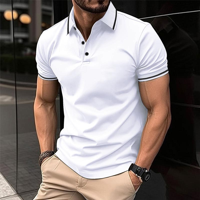 T-shirt Décontracté à Col en V et Manches Courtes à Revers de la Mode pour Hommes