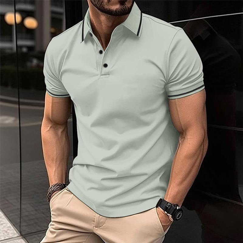 T-shirt Décontracté à Col en V et Manches Courtes à Revers de la Mode pour Hommes
