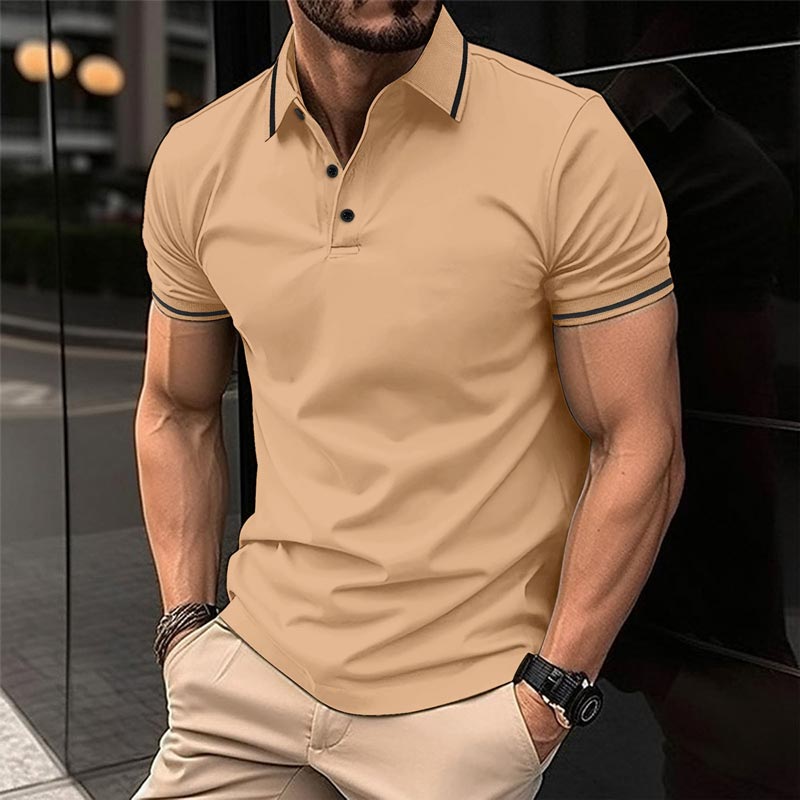 T-shirt Décontracté à Col en V et Manches Courtes à Revers de la Mode pour Hommes