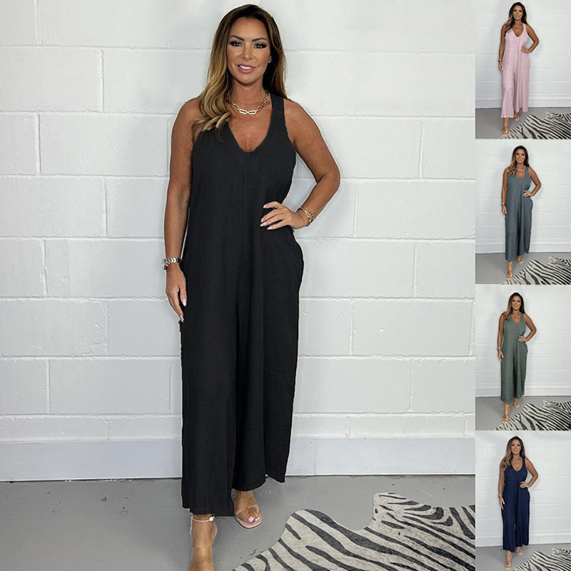 🔥 Hot Sale 50% de réduction🔥Combinaison sans manches à encolure en V et à jambes larges