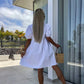 robe de femme unie à la mode avec nœud sur le devant et manches bouffantes