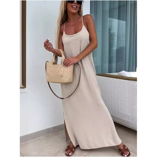 Robe longue ample à bretelles spaghetti avec fente latérale