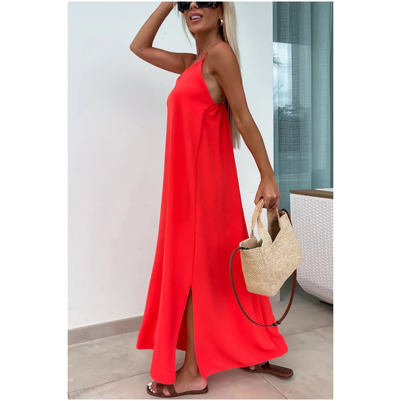 Robe longue ample à bretelles spaghetti avec fente latérale