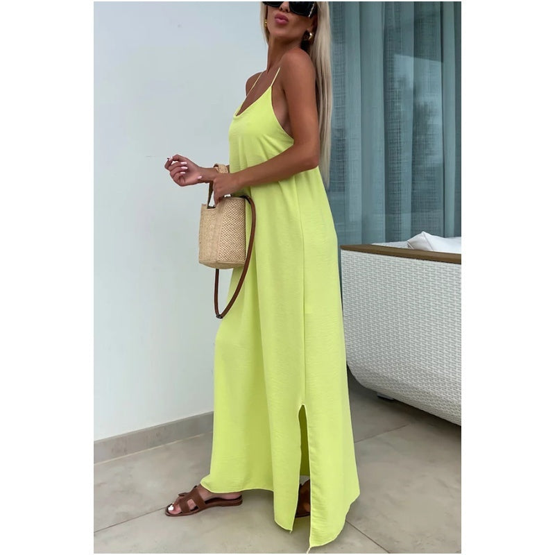 Robe longue ample à bretelles spaghetti avec fente latérale