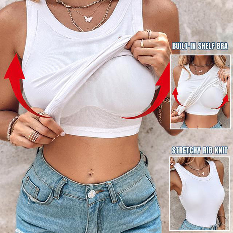 💖Spécial dernier jour  💖Débardeur stretch côtelé avec soutien-gorge