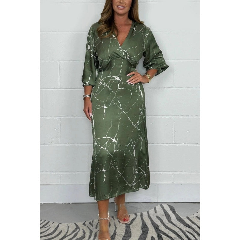 Robe midi à manches longues et col en V 🥰🥰 Vente chaude - 50% de réduction