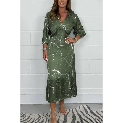 Robe midi à manches longues et col en V 🥰🥰 Vente chaude - 50% de réduction
