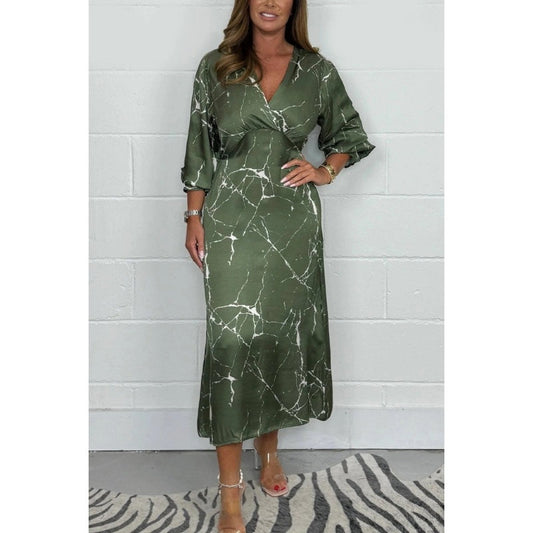 Robe midi à manches longues et col en V 🥰🥰 Vente chaude - 50% de réduction