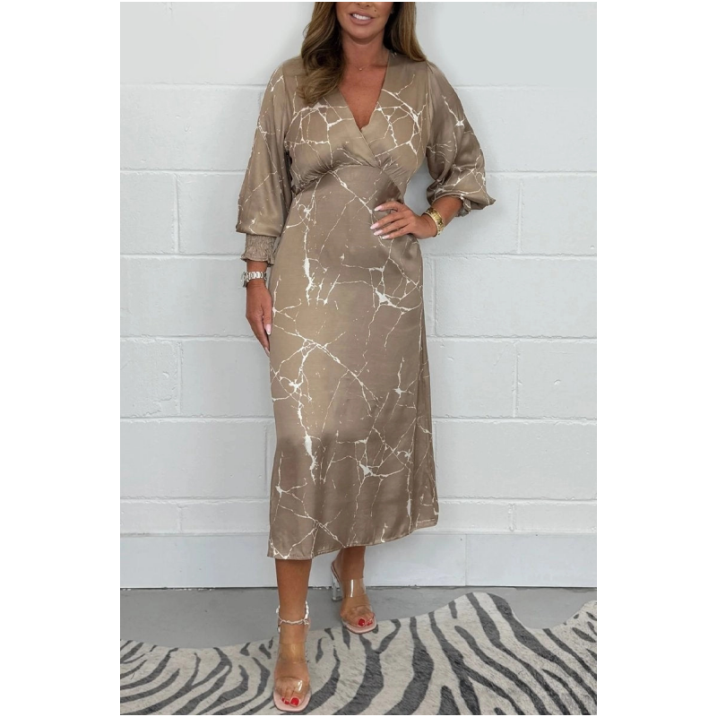 Robe midi à manches longues et col en V 🥰🥰 Vente chaude - 50% de réduction