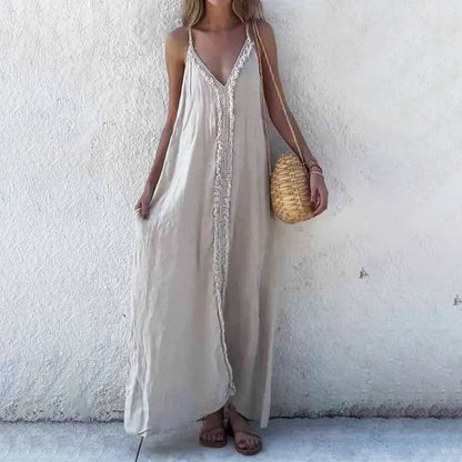✨Promotions saisonnières - Maxi robe femme col V à bretelles spaghetti