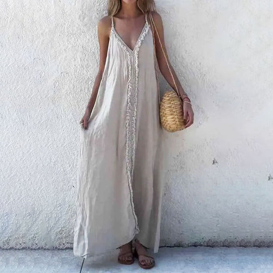 ✨Promotions saisonnières - Maxi robe femme col V à bretelles spaghetti