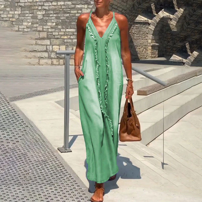 ✨Promotions saisonnières - Maxi robe femme col V à bretelles spaghetti