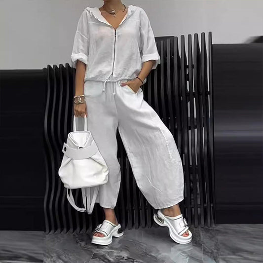 Ensemble deux pièces haut et pantalon décontractés pour femme