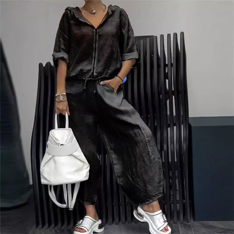 Ensemble deux pièces haut et pantalon décontractés pour femme