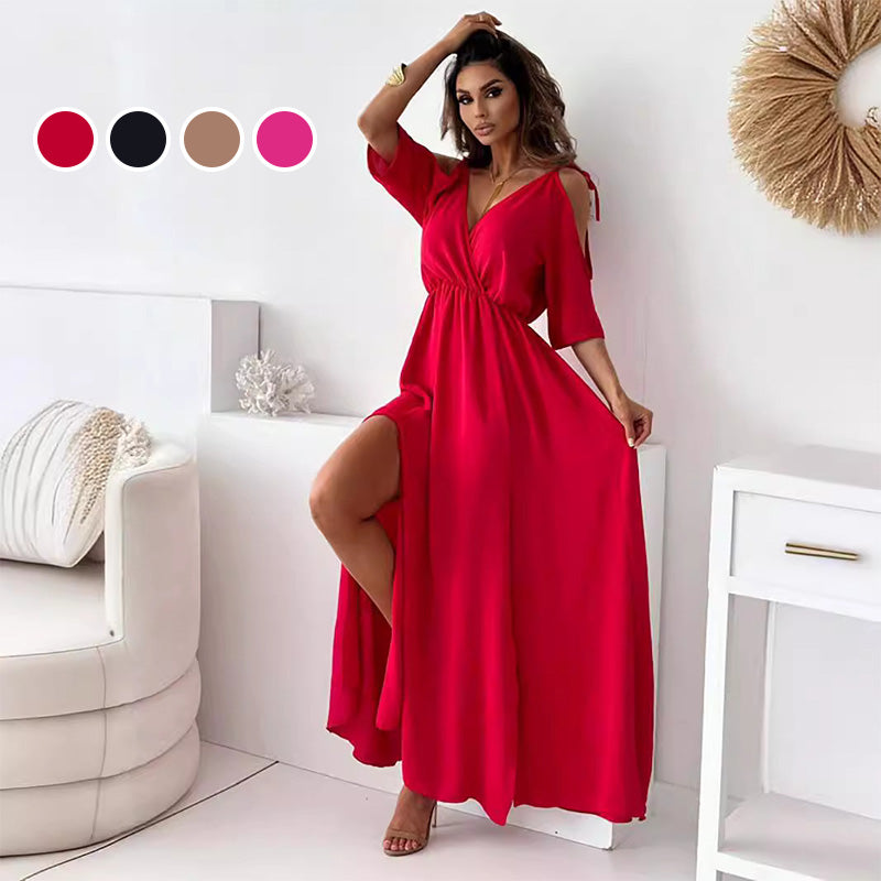 💖Limited Sale 50% OFF💖Robe élégante et sexy à col en V et fente latérale pour femmes