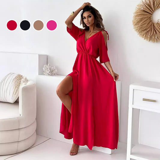 💖Limited Sale 50% OFF💖Robe élégante et sexy à col en V et fente latérale pour femmes