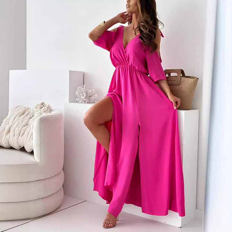 💖Limited Sale 50% OFF💖Robe élégante et sexy à col en V et fente latérale pour femmes