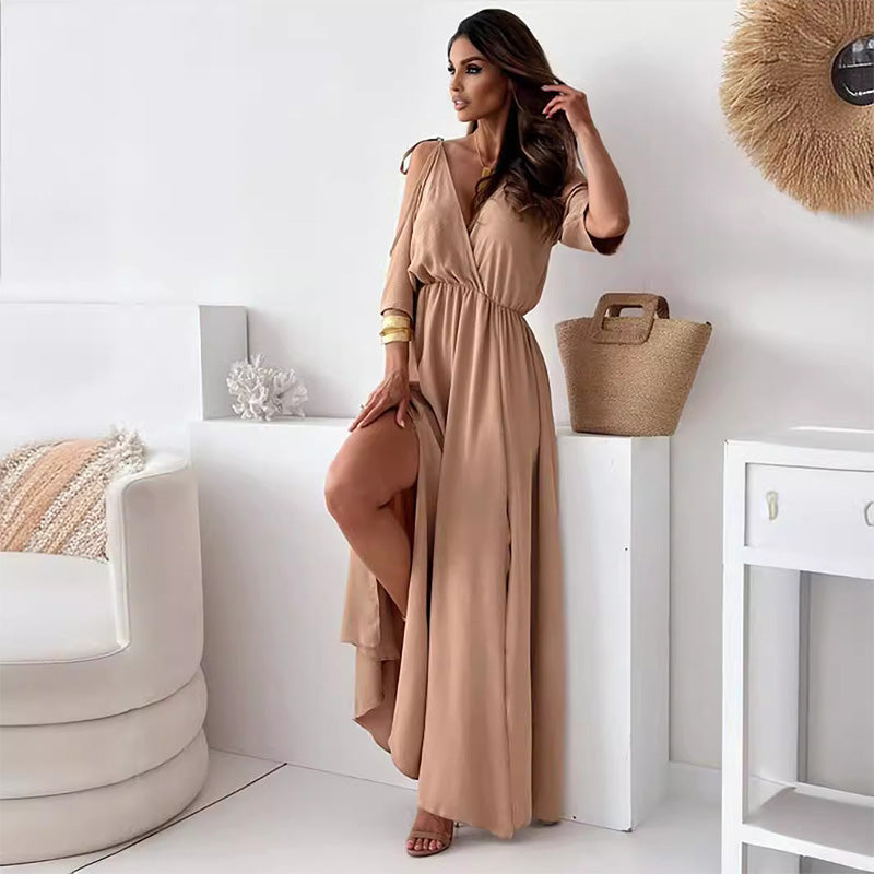 💖Limited Sale 50% OFF💖Robe élégante et sexy à col en V et fente latérale pour femmes