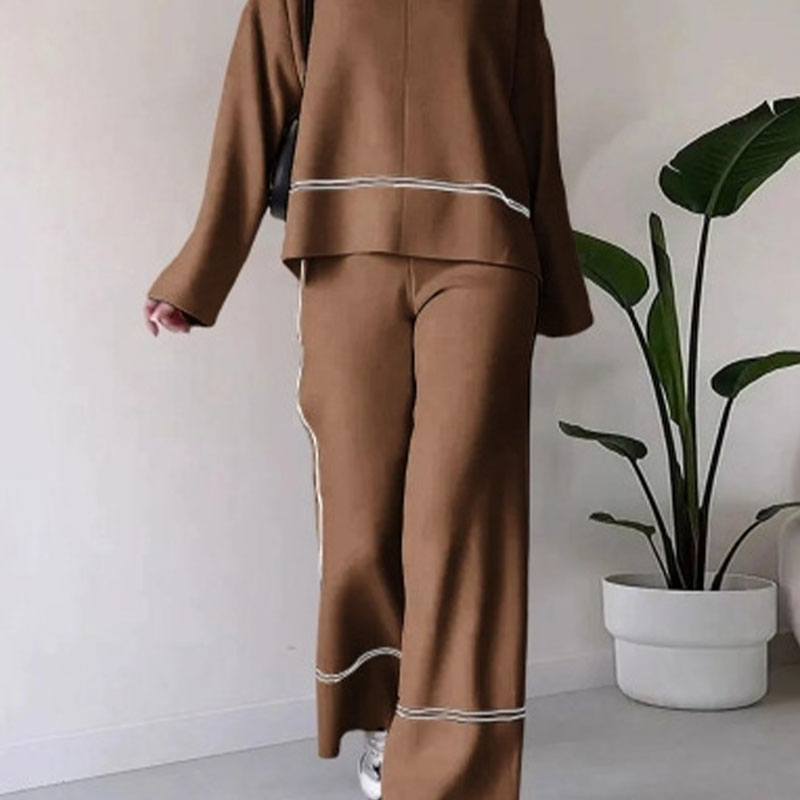 Ensemble de détente tricoté pour femme avec pantalon micro-évasé