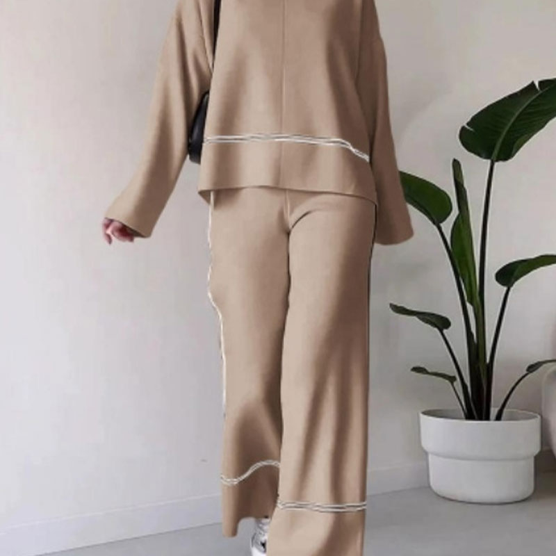 Ensemble de détente tricoté pour femme avec pantalon micro-évasé