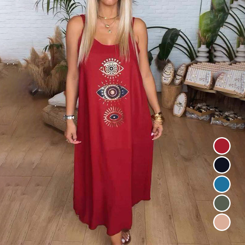 ⏰Offre à durée limitée🔥Robe longue sans manches pour femmes avec impression de l'œil