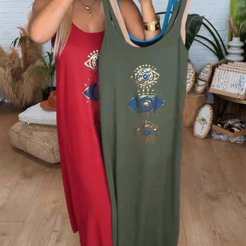 ⏰Offre à durée limitée🔥Robe longue sans manches pour femmes avec impression de l'œil