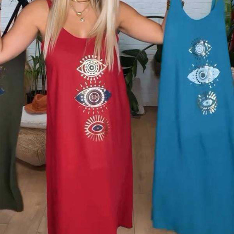 ⏰Offre à durée limitée🔥Robe longue sans manches pour femmes avec impression de l'œil