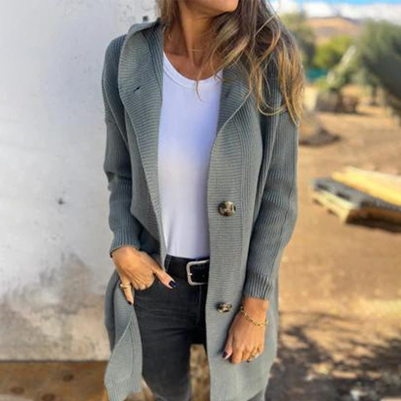 🥳Chaude vente 50% de réduction🌸Veste en tricot à boutons avec capuche pour femmes