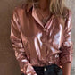 Chemise en Cuir Métallisé Brillant avec Boutons pour Femmes