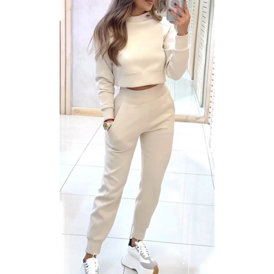 🌷Durée limitée -52 % de réduction💞Ensemble 2 pièces sweat-shirt à col haut et pantalon à revers pour femme