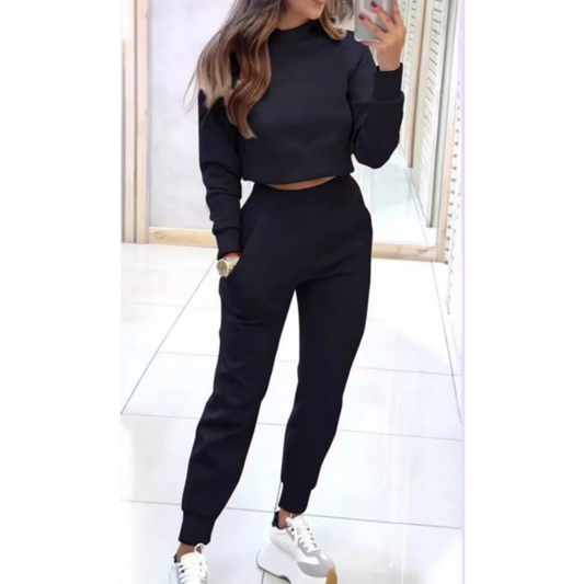 🌷Durée limitée -52 % de réduction💞Ensemble 2 pièces sweat-shirt à col haut et pantalon à revers pour femme