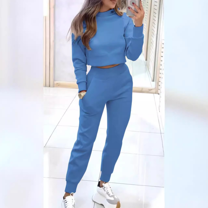 🌷Durée limitée -52 % de réduction💞Ensemble 2 pièces sweat-shirt à col haut et pantalon à revers pour femme