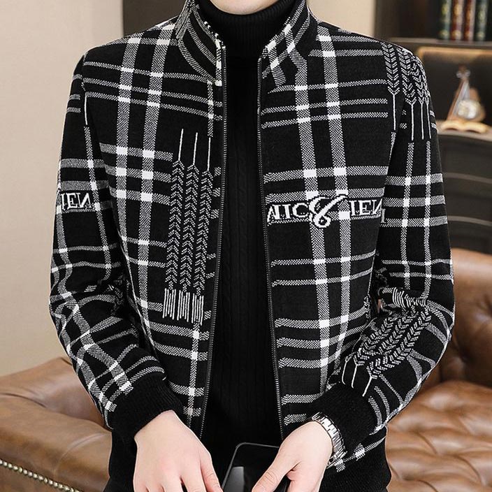 Veste en tweed épaisse et matelassée à col montant pour hommes