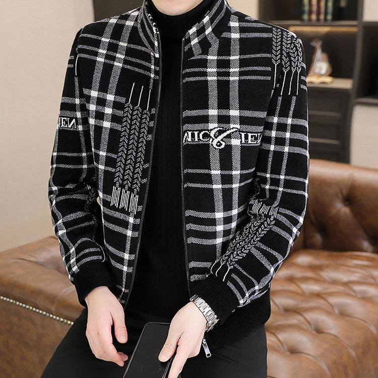 Veste en tweed épaisse et matelassée à col montant pour hommes