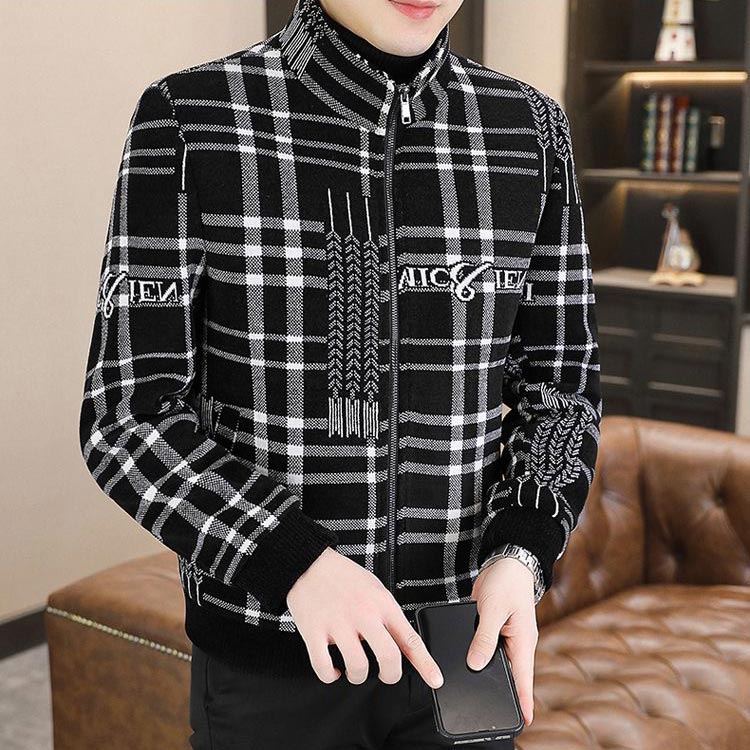 Veste en tweed épaisse et matelassée à col montant pour hommes