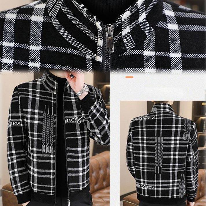 Veste en tweed épaisse et matelassée à col montant pour hommes