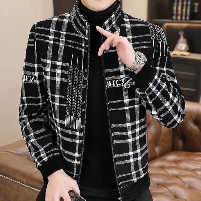 Veste en tweed épaisse et matelassée à col montant pour hommes