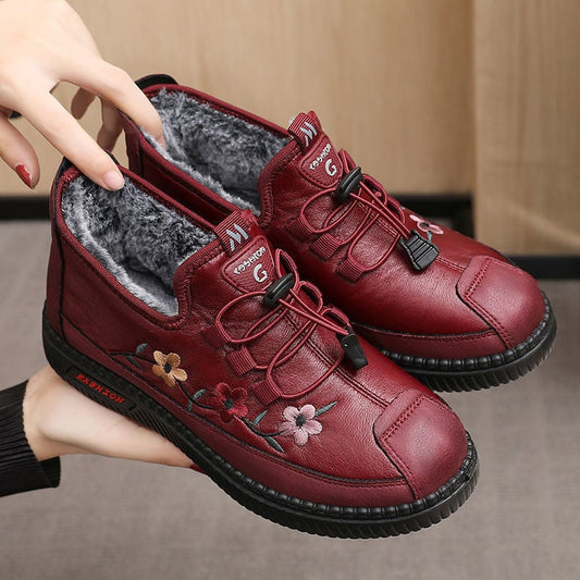 💝Mocassins femme en cuir et fourrure, doux et chauds