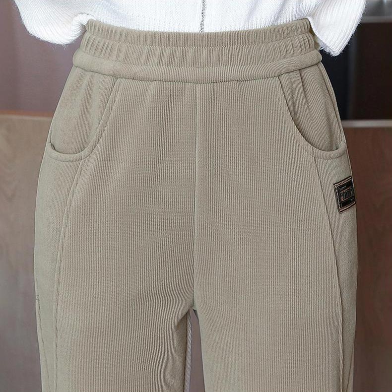 Pantalon chaud à taille haute pour femmes, doublé de polaire